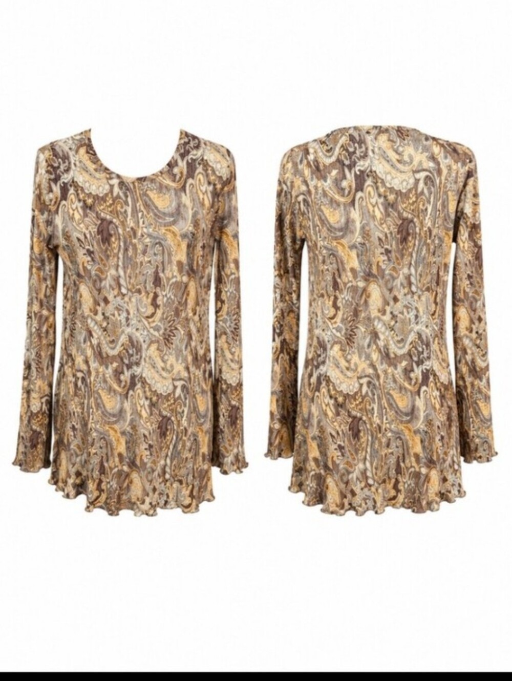 Y2K Brown Paisley Semi Sheer Mesh Tunic Top Long Sleeve Boho Whimsigoth Sz M